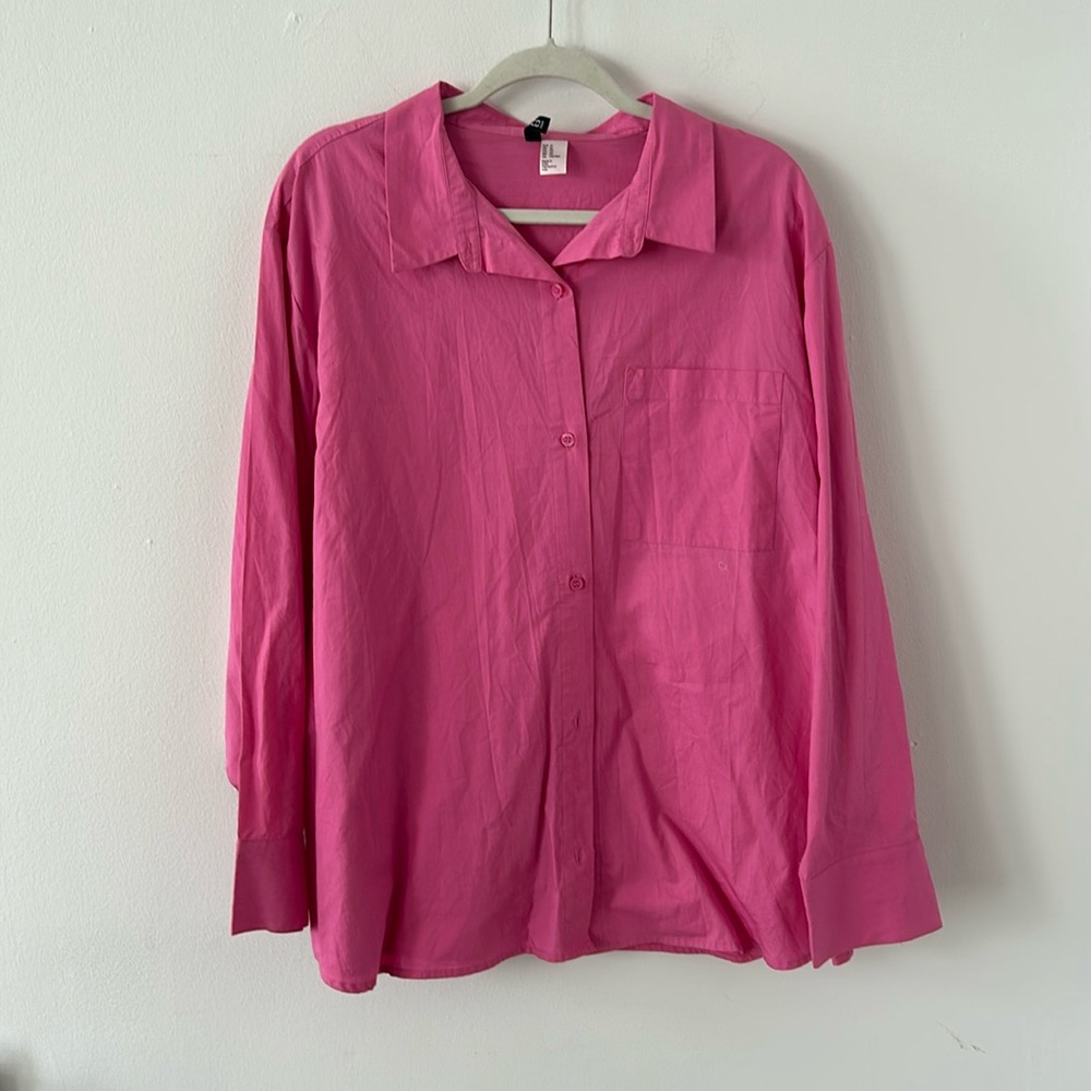 H&M Fuchsia Pink Long Sleeves Button Down Shirt Size XL